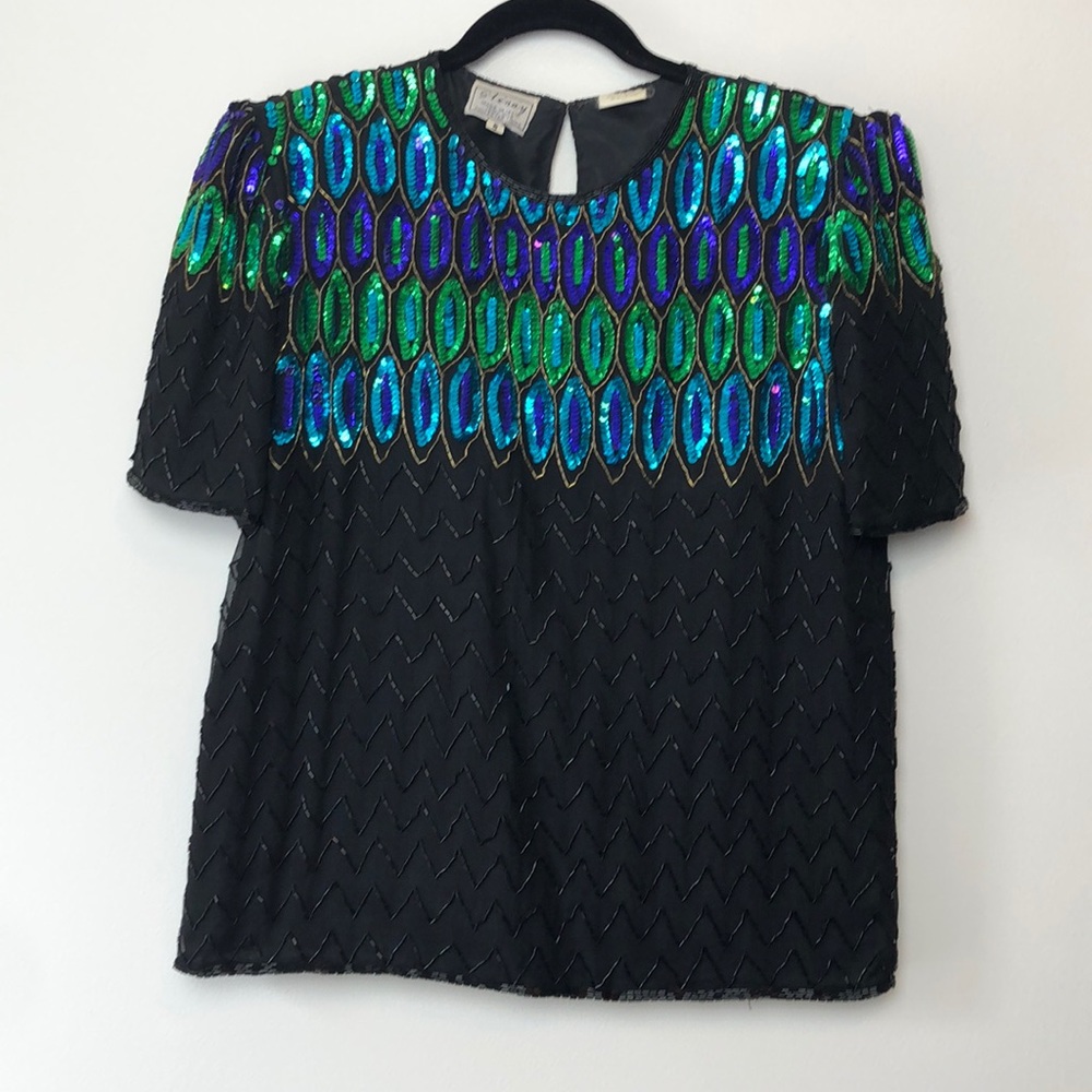 Stenay l Vintage Black Beaded & Sequin Blouse